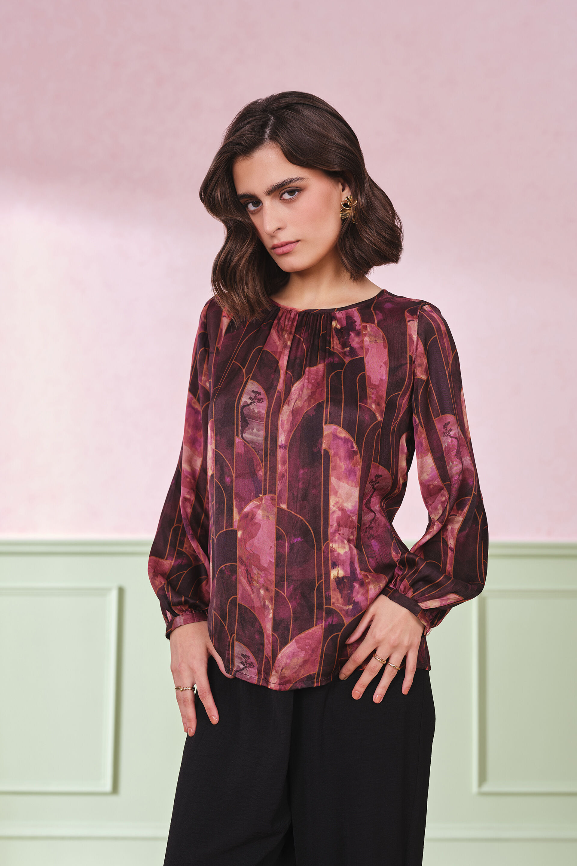Sangria Sunset Viscose Top, Wine, image 1
